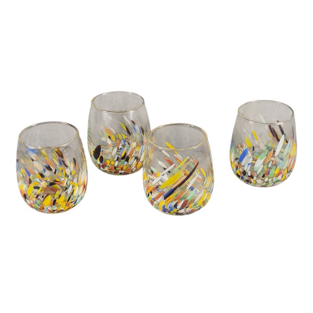 Late 20th Century Hand Blown Art Glass Confetti Highball Tumbler Glasses - Set of Four For Sale - Image 9 of 9