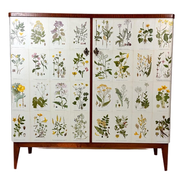 1940’s Swedish Cabinet With Nordens Flora Illustrations For Sale