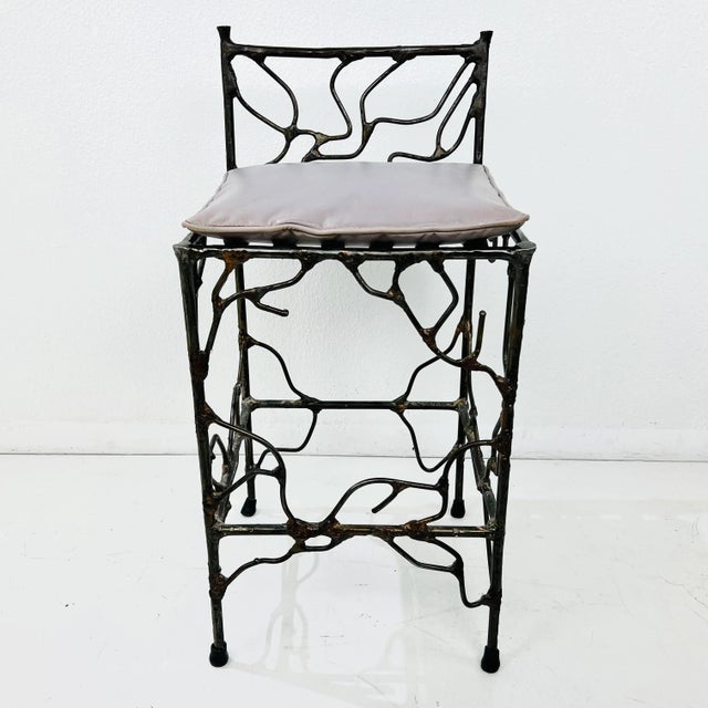 Brutalist 1980s Wrought Iron Vanity Stool For Sale - Image 3 of 15