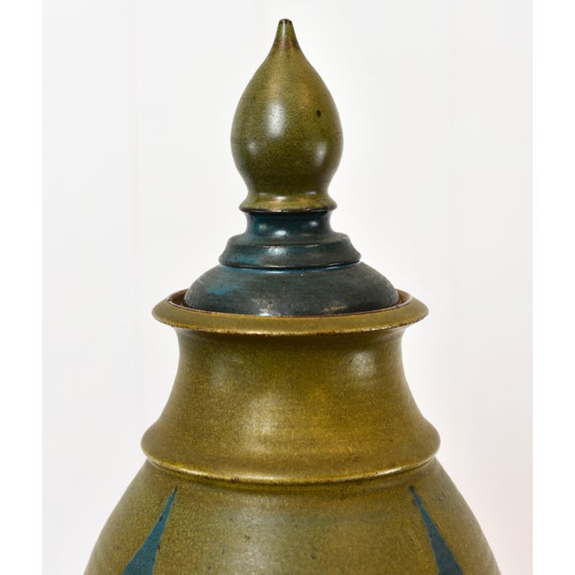 Large 1970s Mid Century Modern Studio Pottery Lidded Jar Signed For Sale - Image 4 of 13