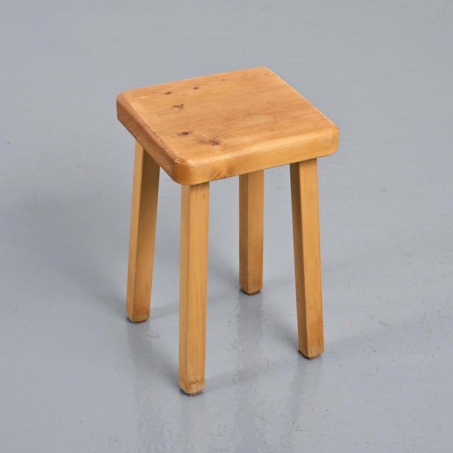 Wood Vintage Pine Stool, France, 1980s For Sale - Image 7 of 11