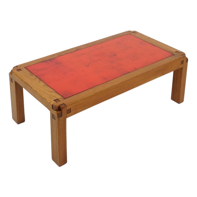 Model T18 Coffee Table in Elm and Enameled Lava Stone by Pierre Chapo, 1970s For Sale