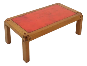 Model T18 Coffee Table in Elm and Enameled Lava Stone by Pierre Chapo, 1970s