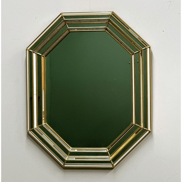 Silver Large Octagonal Wall Mirror in Layered Mirrored Glass witl Gilt Accents from Deknudt For Sale - Image 8 of 11