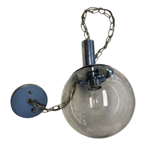 Retro 70’s Smoked Glass Pendant Lamp Light Fixture Single Bulb