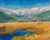 Colorado Blues by Marin Dobson | Oil on Panel Landscape with mountains and a river. For Sale