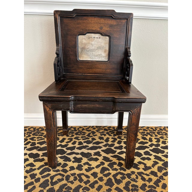 19th Century Chinoiserie Carved Hardwood Chair With Stone Panel For Sale - Image 4 of 12