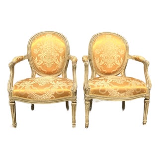 French 19th Century Louis XVI Painted Walnut Arm Chairs - Set of 2 For Sale