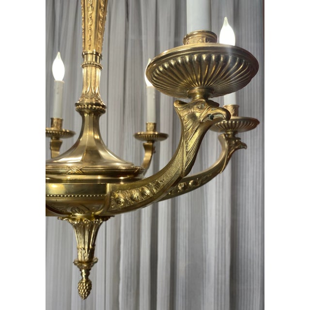 Bronze Large French Art Deco Bronze d'Ore Chandelier Attributed to Sue Et Mare, Parisian For Sale - Image 8 of 15