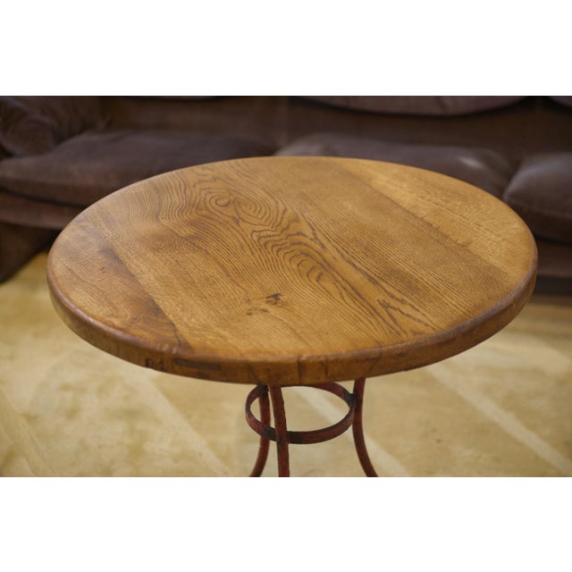 Mid-Century Modern Patinated Bistro Table with Oak Top, 1950s For Sale - Image 3 of 10