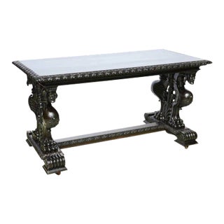 Antique Tycoons 19th Century Renaissance Revival English Ebony Table-Writing/Console/Library/Center Tycoon’s Provenance For Sale
