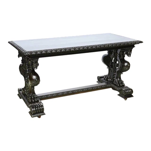 Antique Tycoons 19th Century Renaissance Revival English Ebony Table-Writing/Console/Library/Center Tycoon’s Provenance For Sale