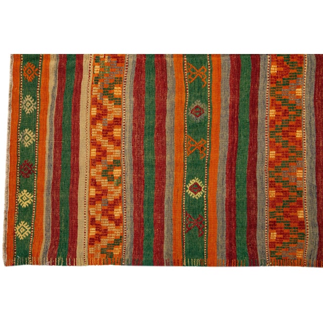 1960s Vintage Kilim Handmade Orange Geometric Wool Rug For Sale - Image 4 of 7