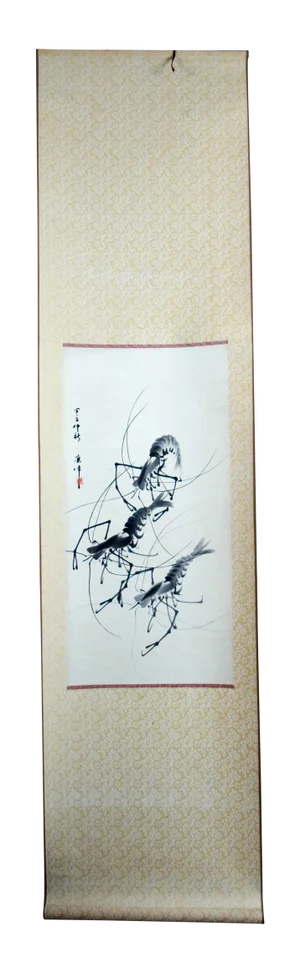 Early 20th Century Chinese Scroll of Shrimps by Lian Wei