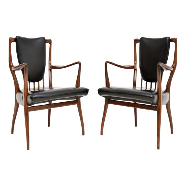Vintage Carver Armchairs attributed to Andrew Milne, 1950s, Set of 2 For Sale