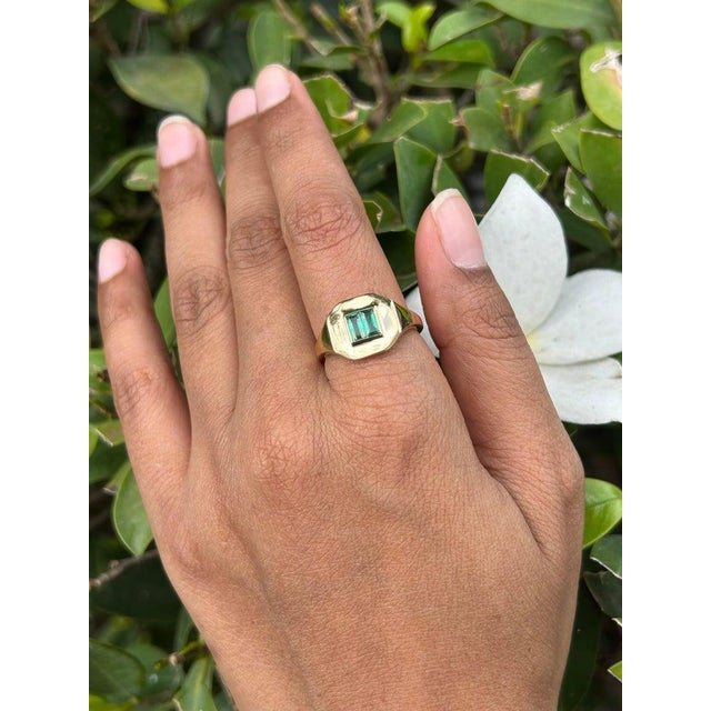 Gold Enticing Emerald 14k Solid Gold Signet Ring Size 7 For Sale - Image 8 of 11