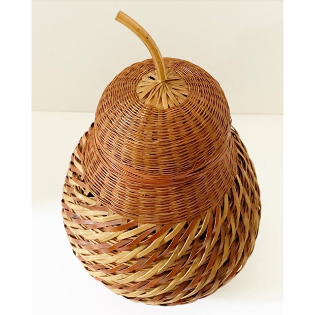 Boho Chic 1970s Pear Ceramic Vessel Wrapped in Hand Woven Wicker For Sale - Image 3 of 10