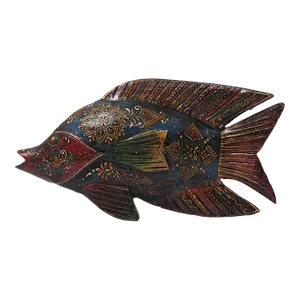 21st Century Hand Painted Wooden Long Eclectic Fish Figurine
