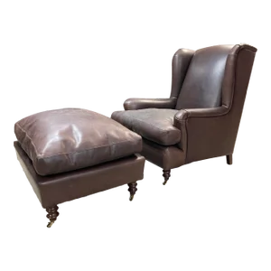 George Smith Style Bespoke English Library Chair & Ottoman Set From South Africa