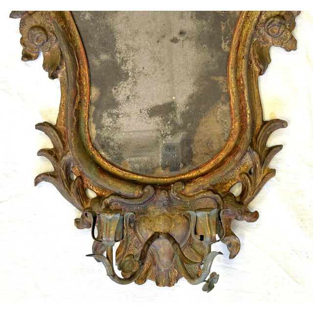 Brown 17th Century English Rococo Double Branch Candle Holder Wall Mirror For Sale - Image 8 of 18