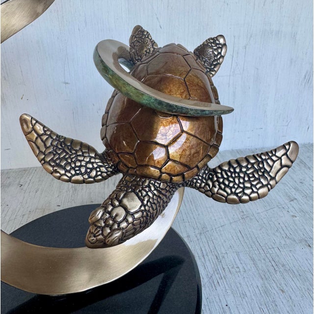 Hollywood Regency Late 20th Century Fine Bronze Sea Turtle Turtles Sculpture by Joseph Quillan Moonlight Carousel For Sale - Image 3 of 12