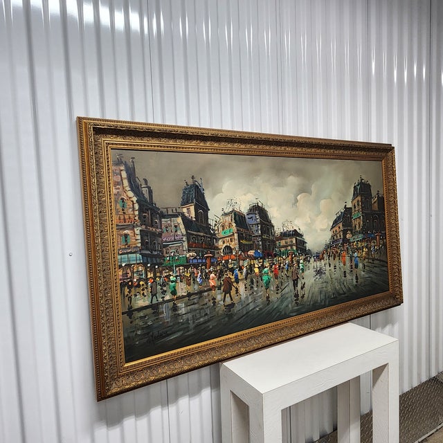 Mid Century Impressionist Paris Street Scene Cityscape Oil Painting Signed Ornate Frame For Sale - Image 10 of 12