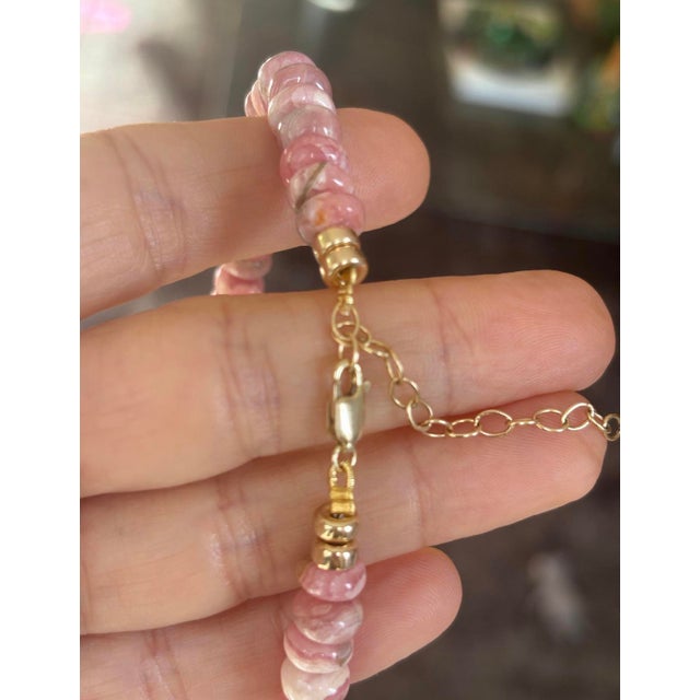 Rhodochrosite Rondelle Fringe Necklace With Pink Spinel, Emeralds & 14k Gold For Sale In New York - Image 6 of 12