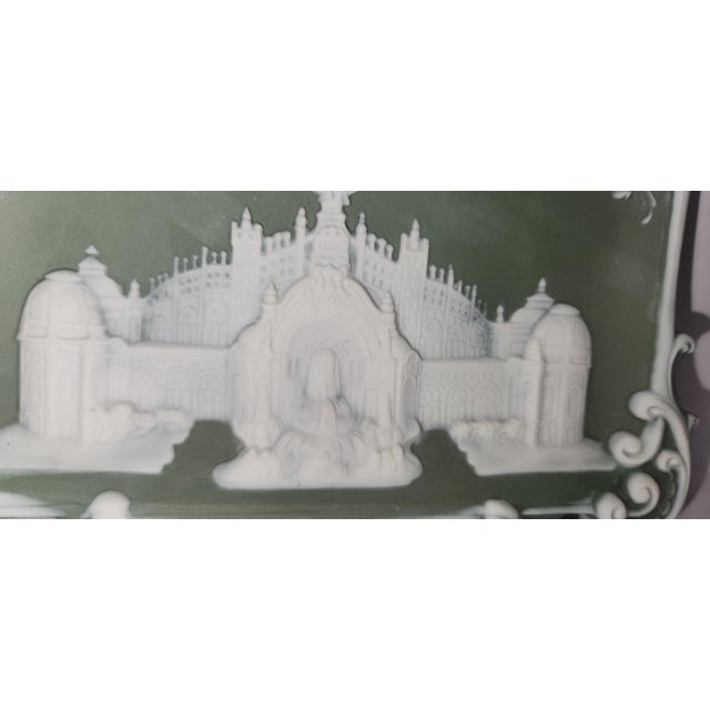 The Antique Schafer and Vater Green Jasperware Palais d'Electricite Bisque Porcelain Dish created and produced as a...