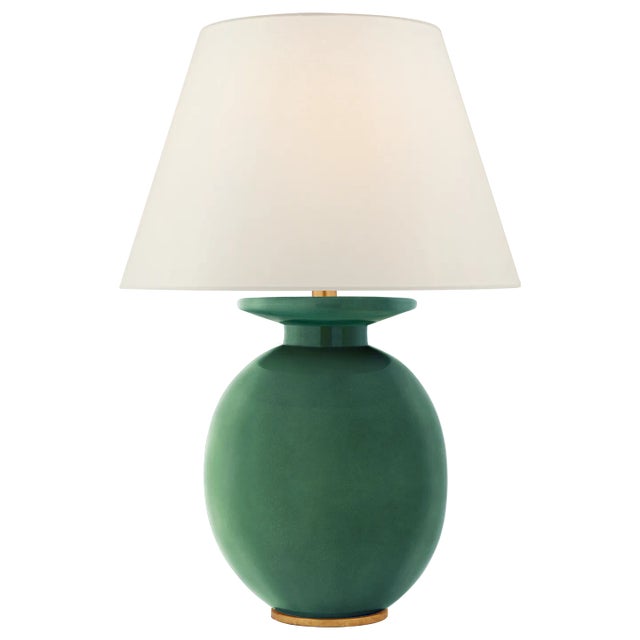 Hans Medium Table Lamp in Celtic Green Crackle with Linen Shade Designer: Christopher Spitzmiller Height: 29.75" Shade...