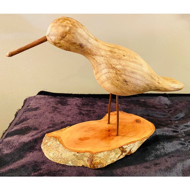 Hand Carved Wood Birds on Wooden Bases - a Pair For Sale - Image 9 of 13