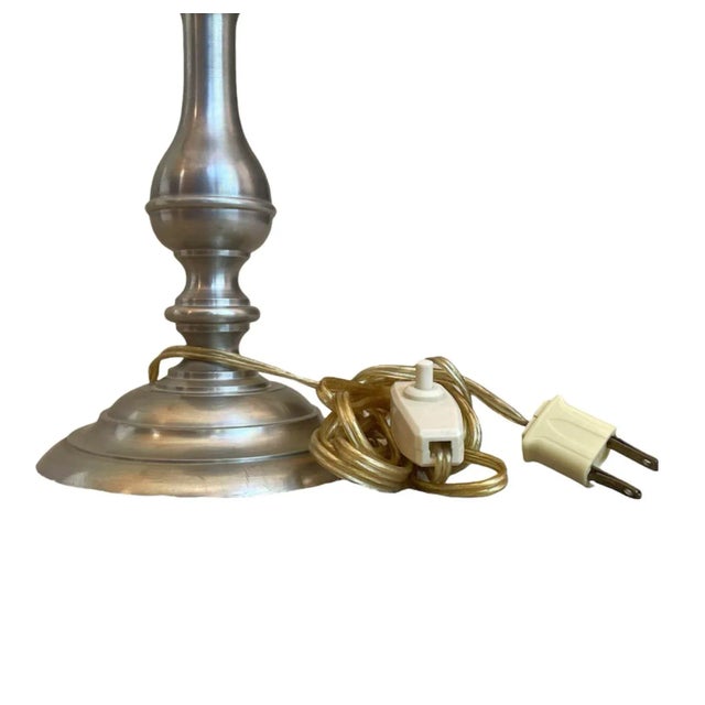 Mid 20th Century Mid 20th Century Pewter Candlestick Lamp With Original French Shade For Sale - Image 5 of 6