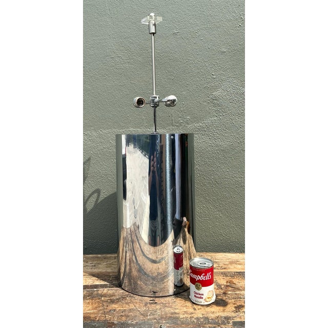 Vintage Monumental Polished Chrome Cylinder Lamp For Sale - Image 9 of 12