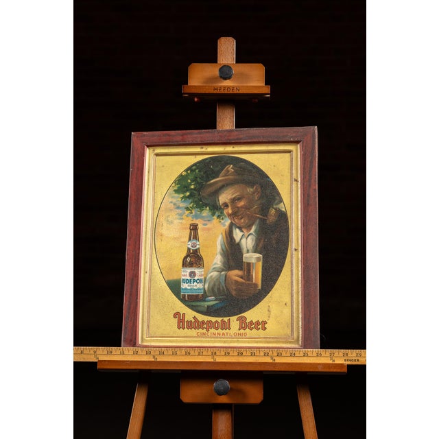 Metal Early 20th Century Hudepohl Beer Self-Framed Tin Sign For Sale - Image 7 of 7