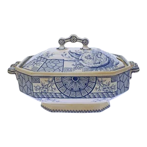 19th Century Davenport Soup Tureen Mersey Aesthetic Blue Transferware Antique Arts & Crafts Pottery