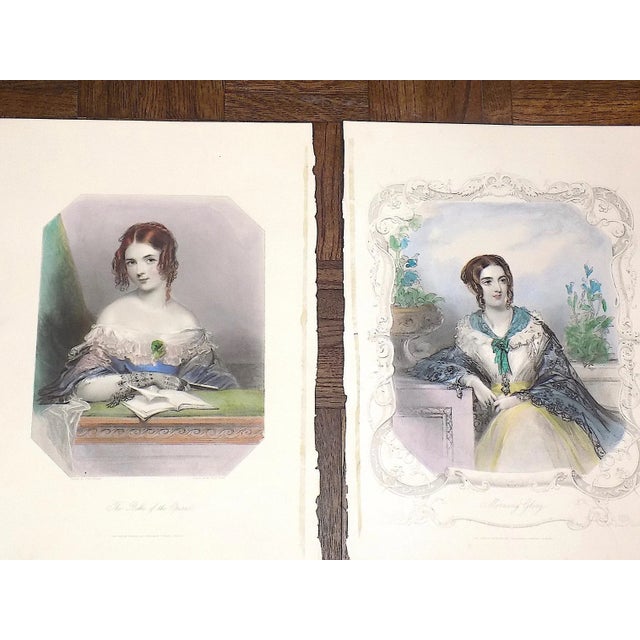 This set of eight (8) authentic 19th century hand colored steel engravings depict eight beautiful women attired in...