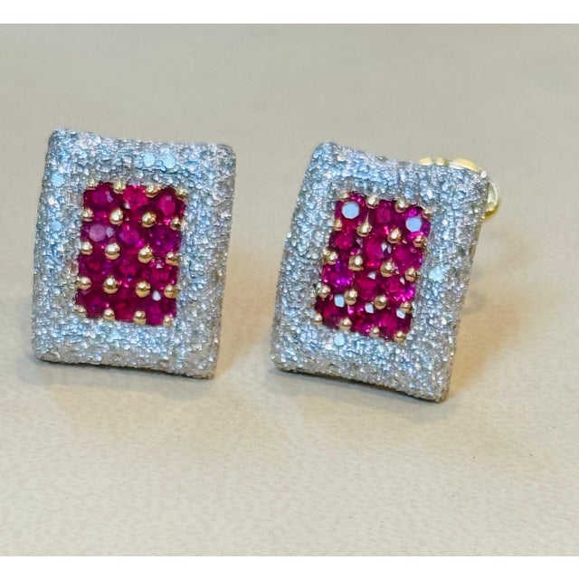 Estate 3 Ct Ruby & 3 Ct Diamonds Square Post Earrings 18 Karat Yellow Gold 13.5G For Sale - Image 10 of 18