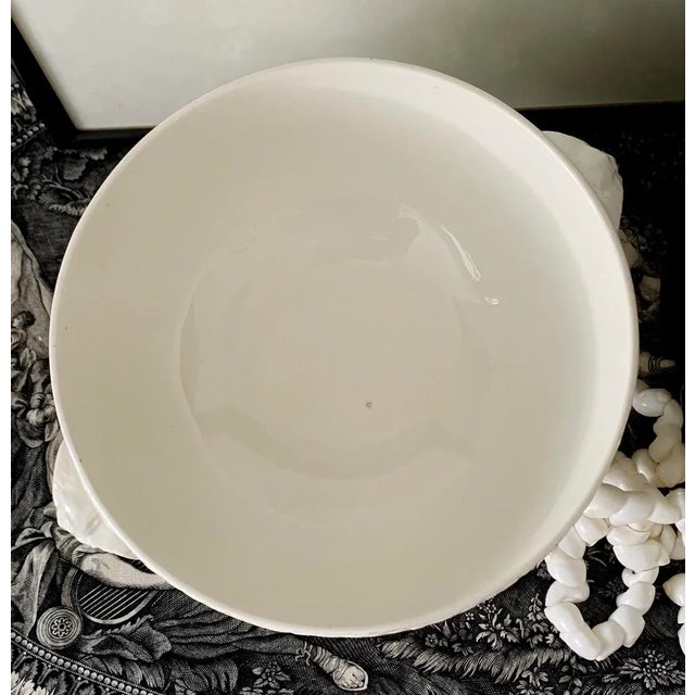 Ceramic Wedgwood Queen’s Ware Pedestal Bowl With Ram’s Head Handles For Sale - Image 7 of 10