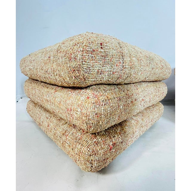 1970s Stacked Cushion Ottomans in Woven Fabric- Set of 2 For Sale In Los Angeles - Image 6 of 10