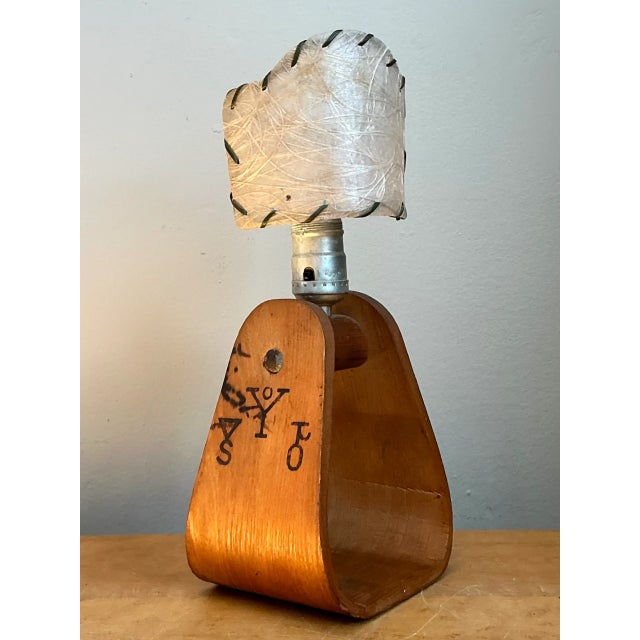 Mid-Century Modern Vintage Mid-Century Modern Wood and Metal Stirrup Table Lamp For Sale - Image 3 of 12