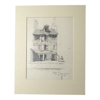 1920s "Rue La Petite Couture, Liseux" Landscape Pencil Drawing by Walter E. Church For Sale