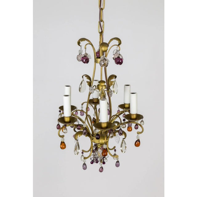 1940s Gilt Purple & Amber Fruit Crystal Chandelier For Sale - Image 4 of 12