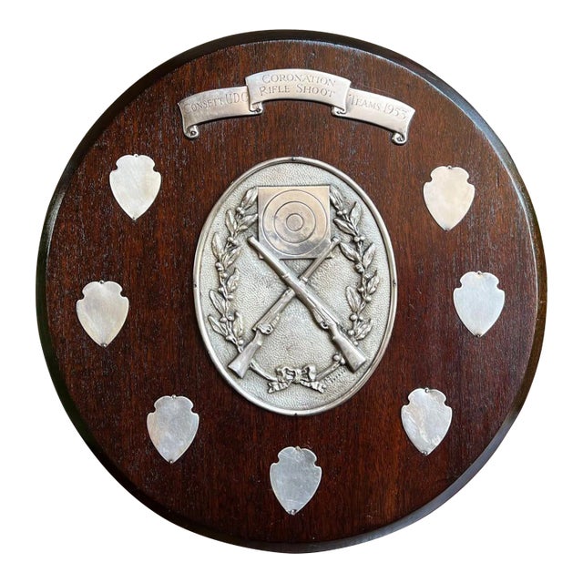 Antique English Rifle Gun Shoot Trophy Award Plaque Silver Plate Shield C1910 For Sale
