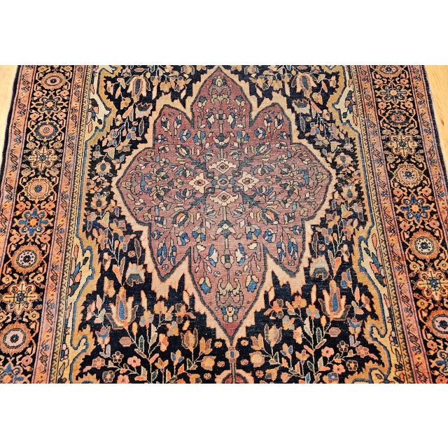 19th Century Persian Farahan Sarouk Rug, Hand-Knotted Wool, Floral Pattern, Navy & Plum Red, 4x6 For Sale - Image 12 of 18