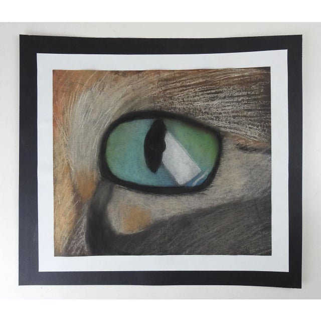 Pastel on paper painting of a cats eye by Gavin Hughes. Unframed, image size 14displayed mounted on white paper and black...