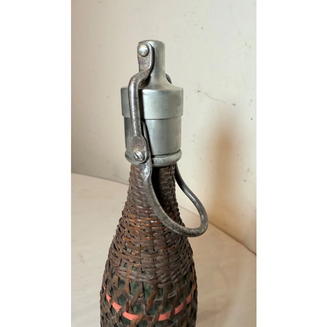 19th Century Rare Antique 19th Century French Woven Wicker Metal Glass Seltzer Bottle For Sale - Image 5 of 13