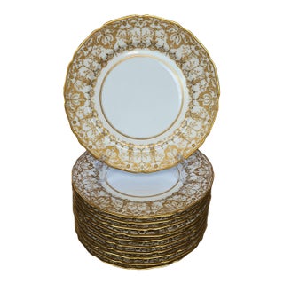 Antique Gilded Age Wm. Guerin Limoges Gold Encrusted Dinner Plates - Set of 11 For Sale