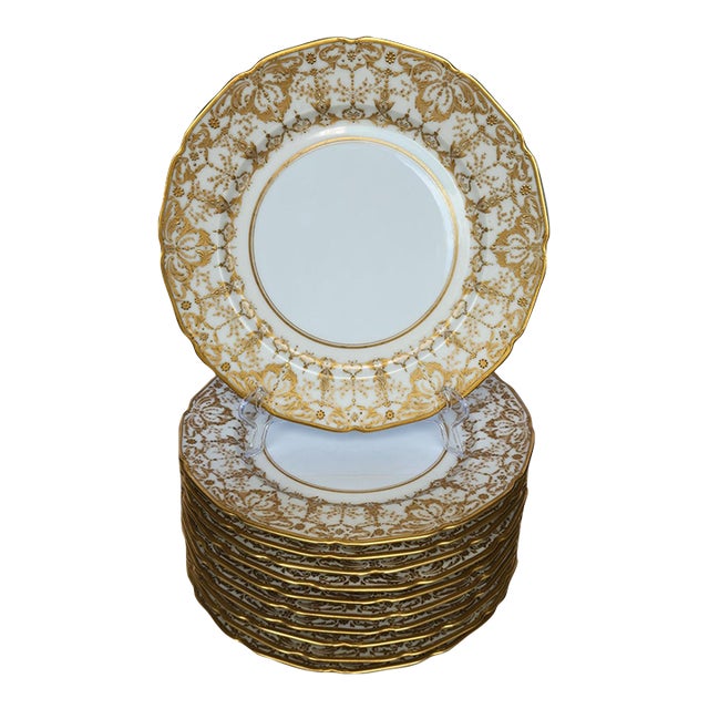 Antique Gilded Age Wm. Guerin Limoges Gold Encrusted Dinner Plates - Set of 11 For Sale