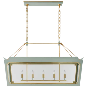 Julie Neill for Visual Comfort Signature Caddo Medium Linear Lantern in Celadon & Gild with Clear Glass