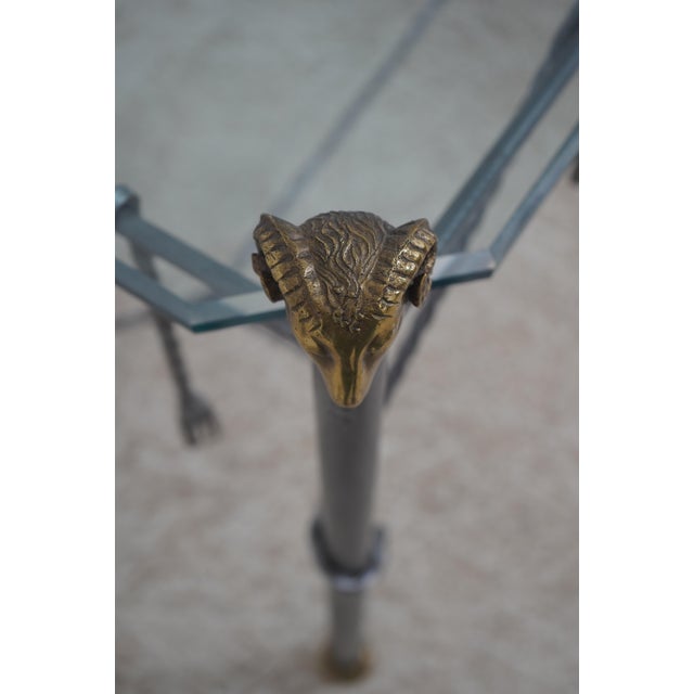 Regency Style Iron Brass & Glass Top Rams Head Console Table For Sale - Image 4 of 15