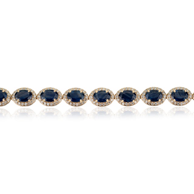 Art Deco 10.02 Carat Deep Blue Sapphire Wedding Bracelet in 18k Solid Gold For Sale - Image 4 of 15